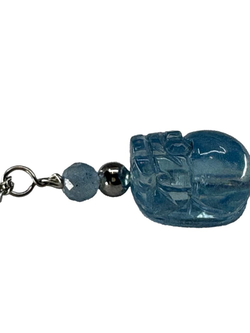 Natural Aquamarine Pi Xiu 9x14mm Pendant Necklace 18" Hand Carved Gemstone